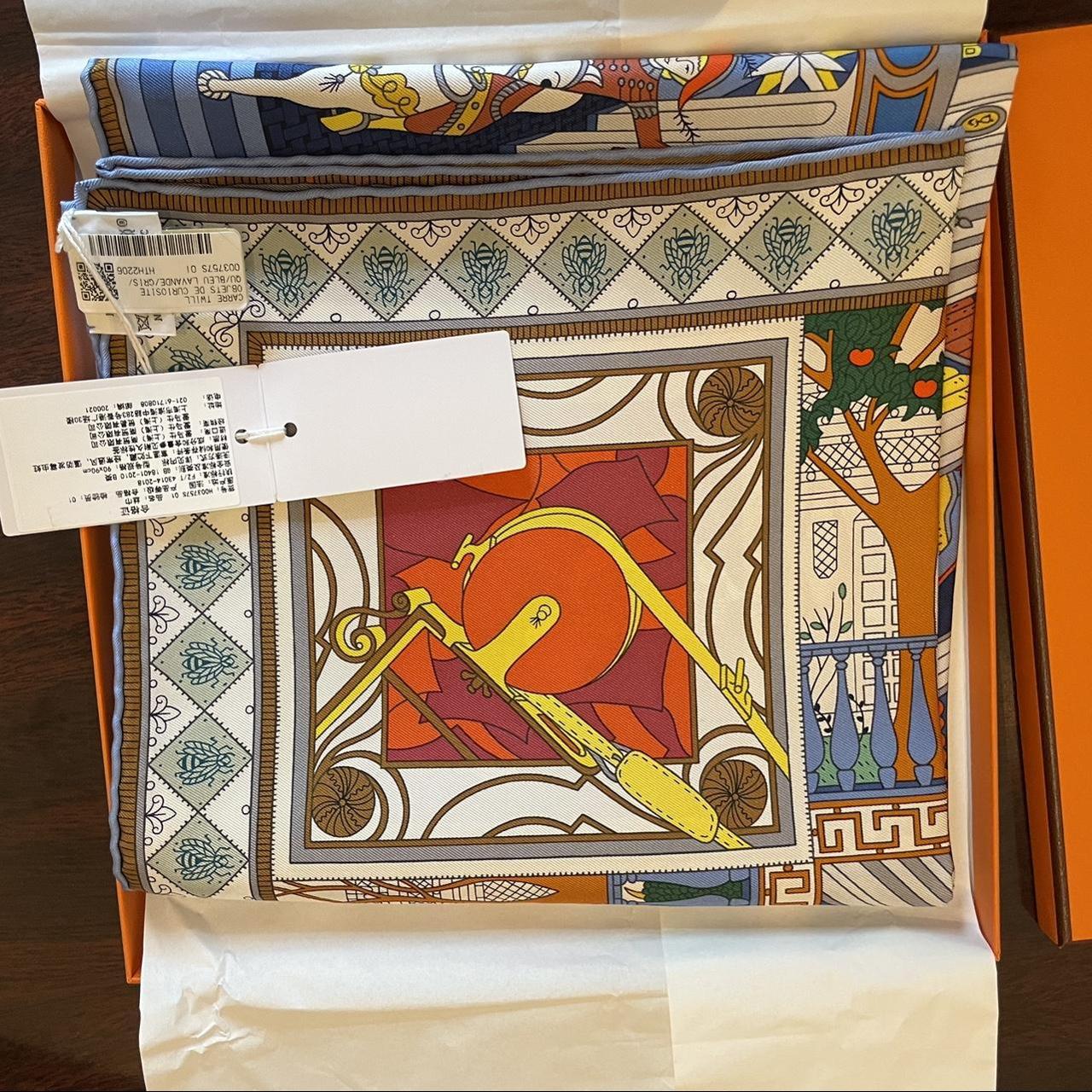 Hermes Silk Scarf 90 Objets de Curiosite Bleu Lavande/ Gris