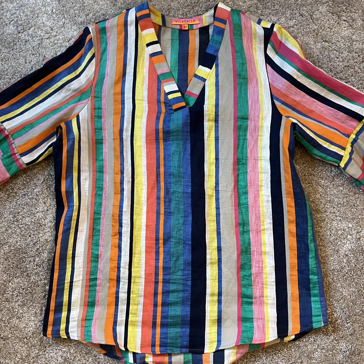 Vilagallo Vivianne Linen-Blend Top Stripes Spanish... - Depop