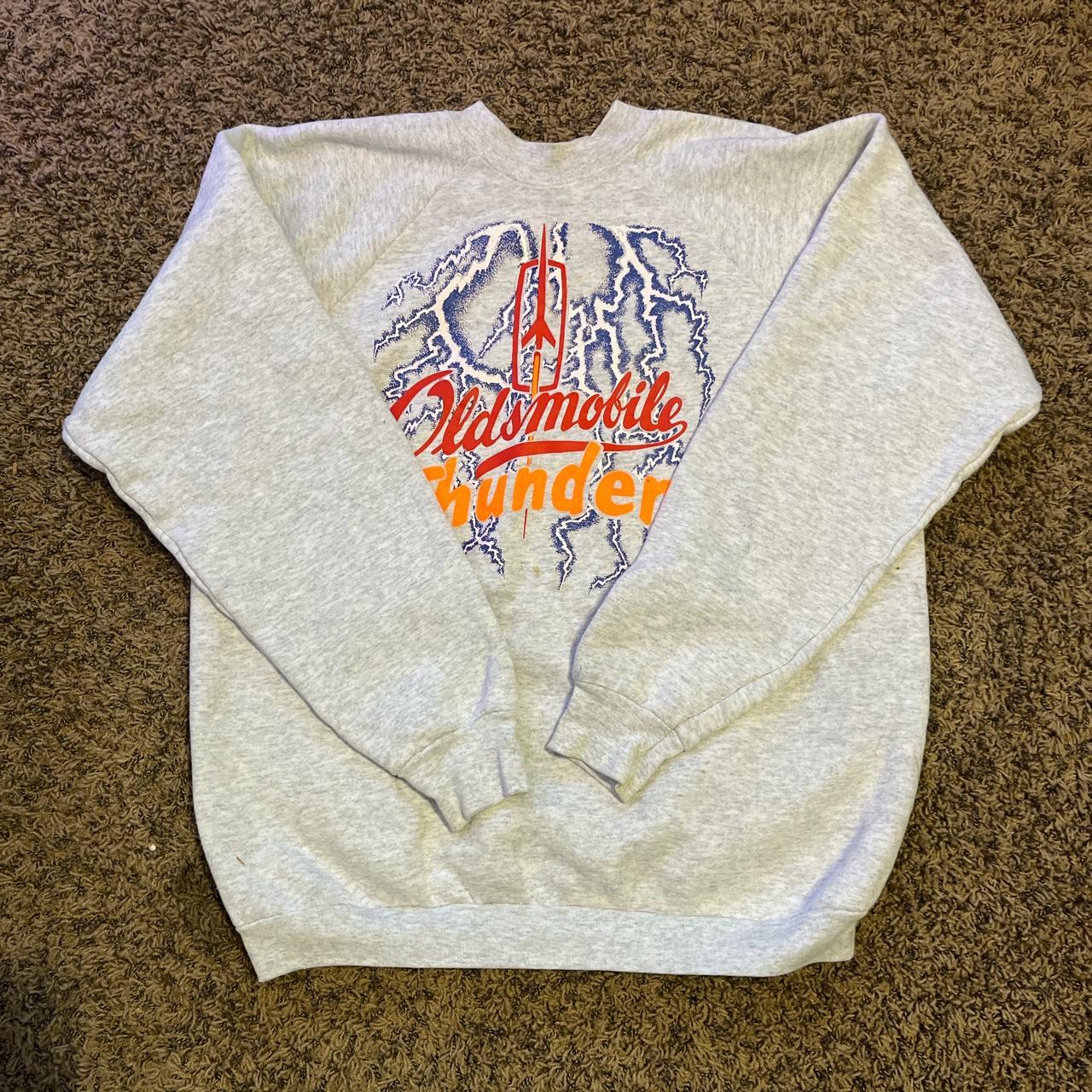 Fruit of the Loom Men's Grey and Orange Jumper Depop