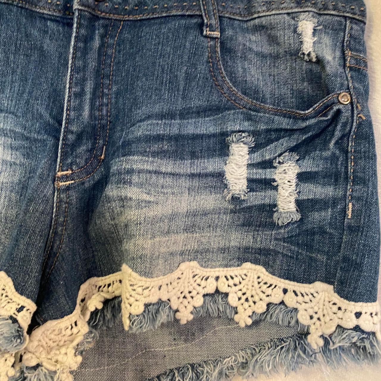 EUC Hot Kiss Denim Lace Trim Shorts Size 13 - Depop