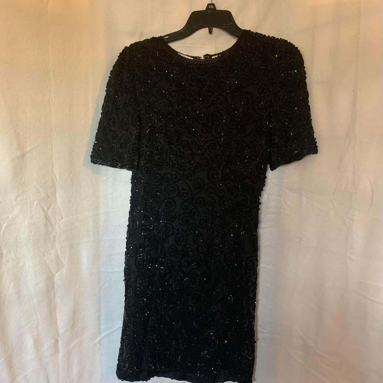 EUC Nightline Black Beaded 100% Silk Dress Size 4 - Depop