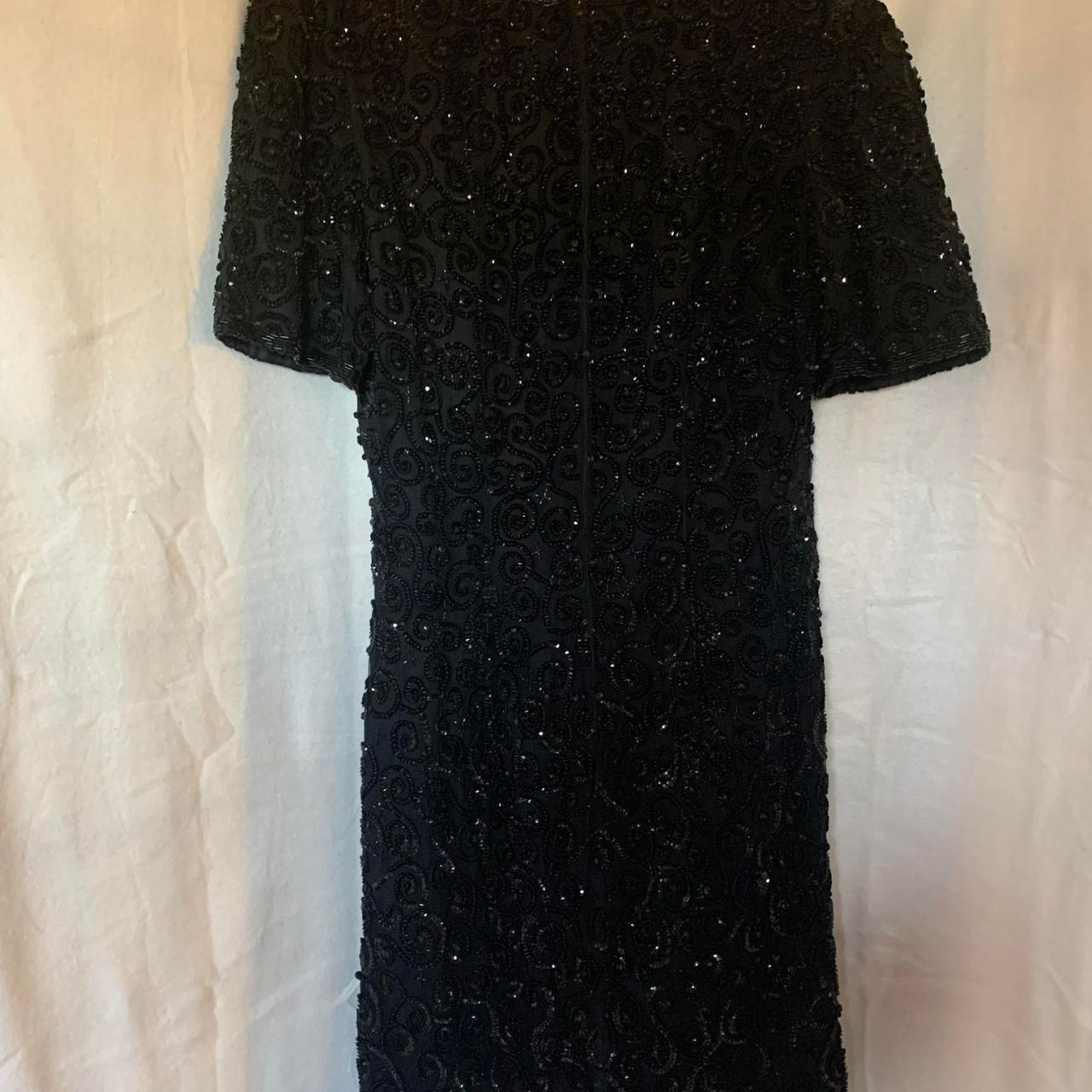 EUC Nightline Black Beaded 100% Silk Dress Size 4 - Depop