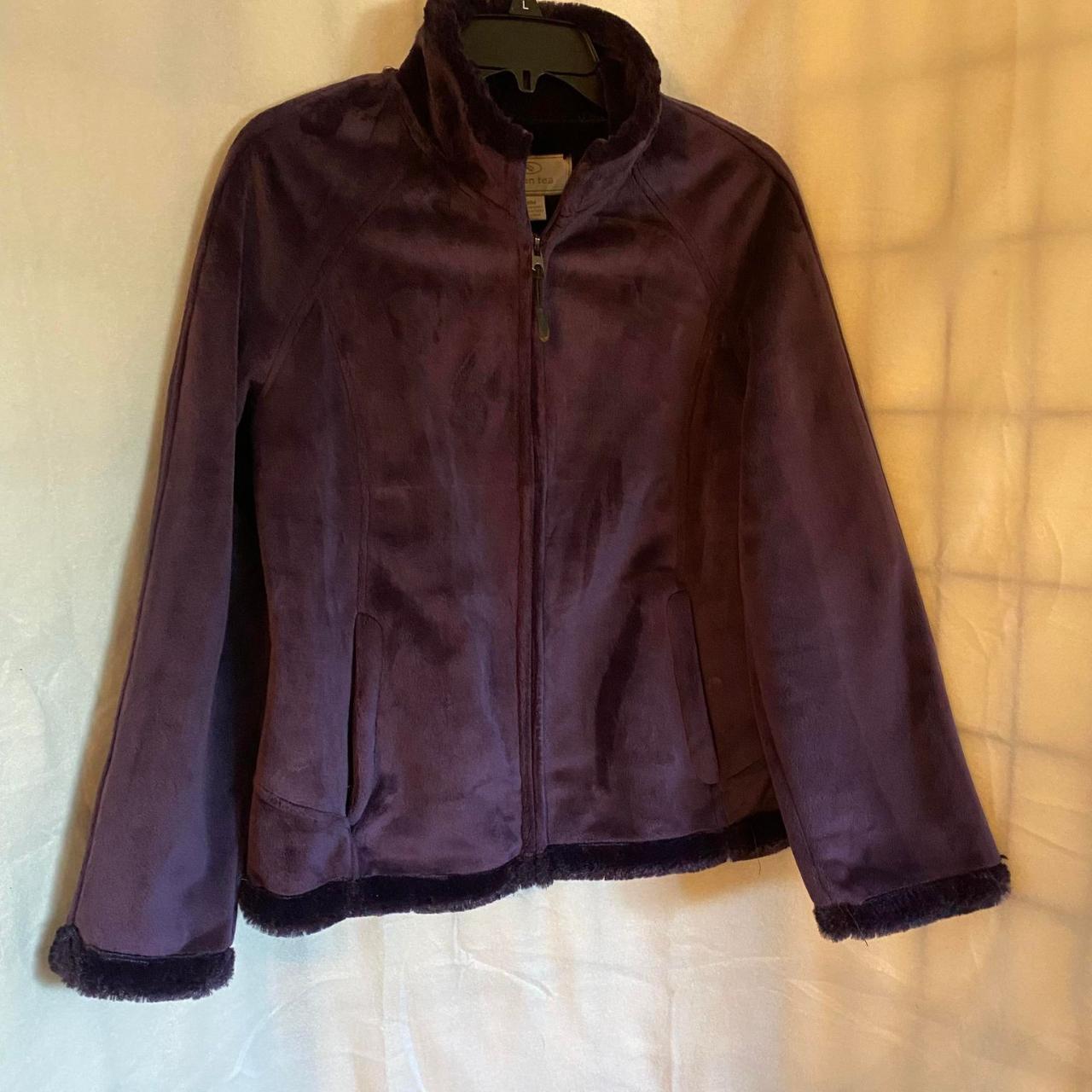 EUC Green Tea Purple Fleece Faux Fur Lined Zip Front... - Depop