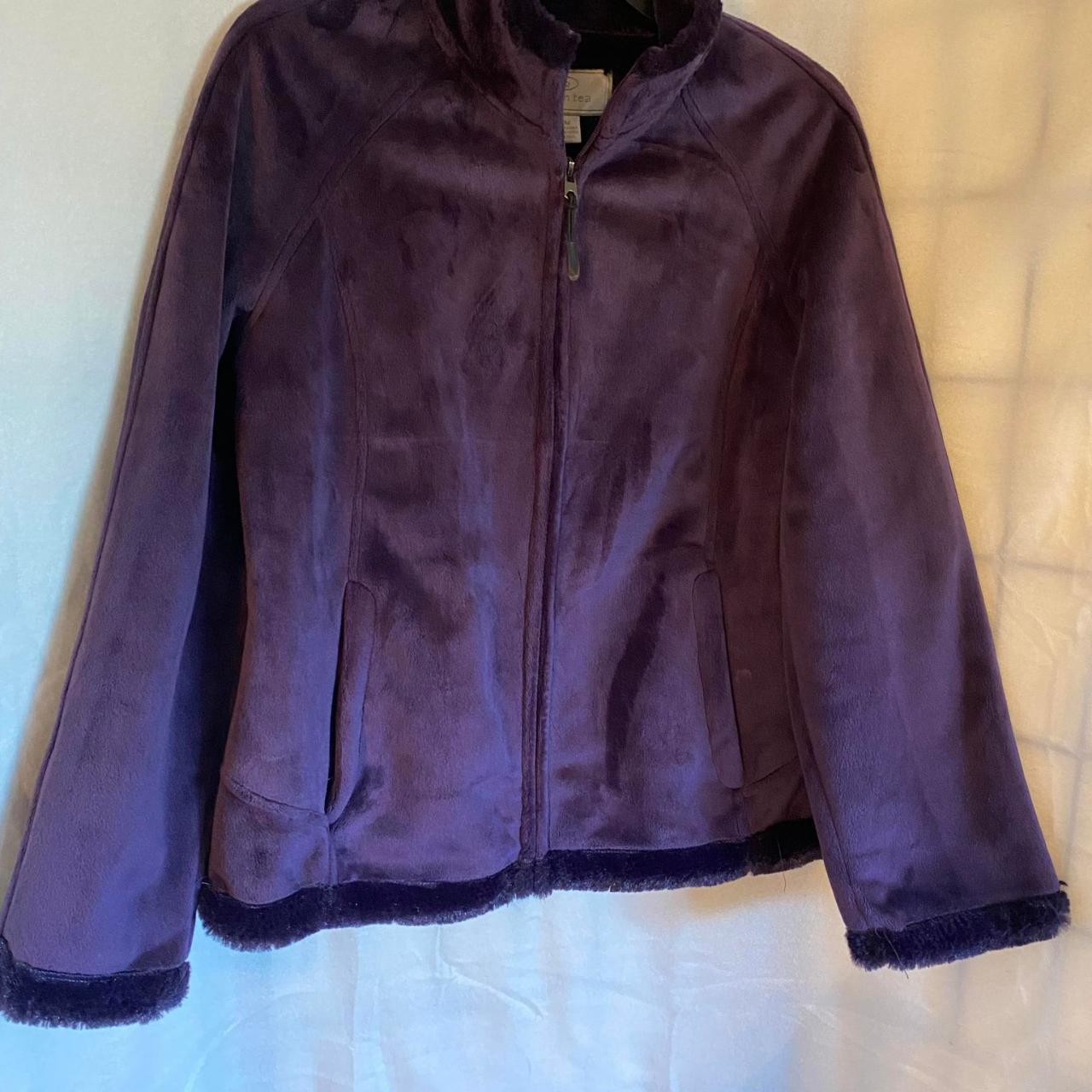 EUC Green Tea Purple Fleece Faux Fur Lined Zip Front... - Depop