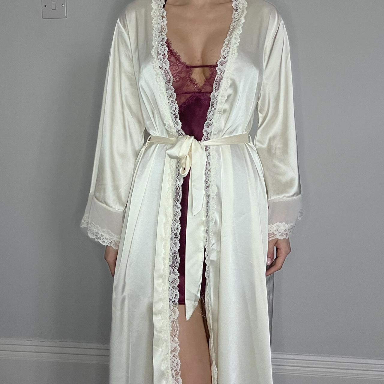 Vintage Long Robe Satin Dressing Gown Size uk 6/8... - Depop