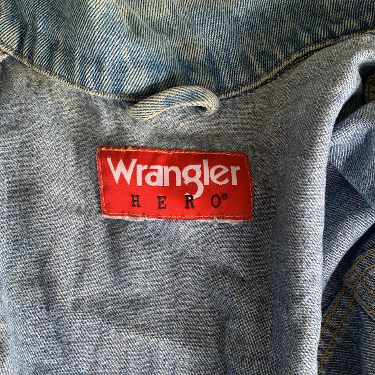 Denim wrangler jacket, vintage Size unsure would... - Depop
