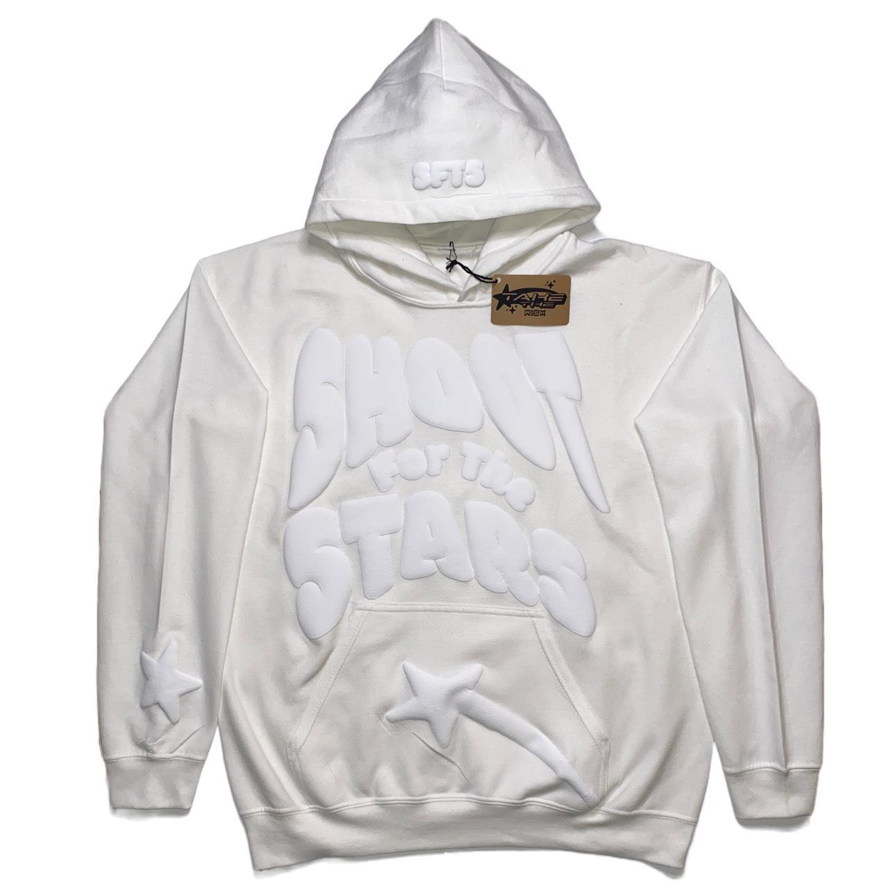 White puff print hoodie - Depop