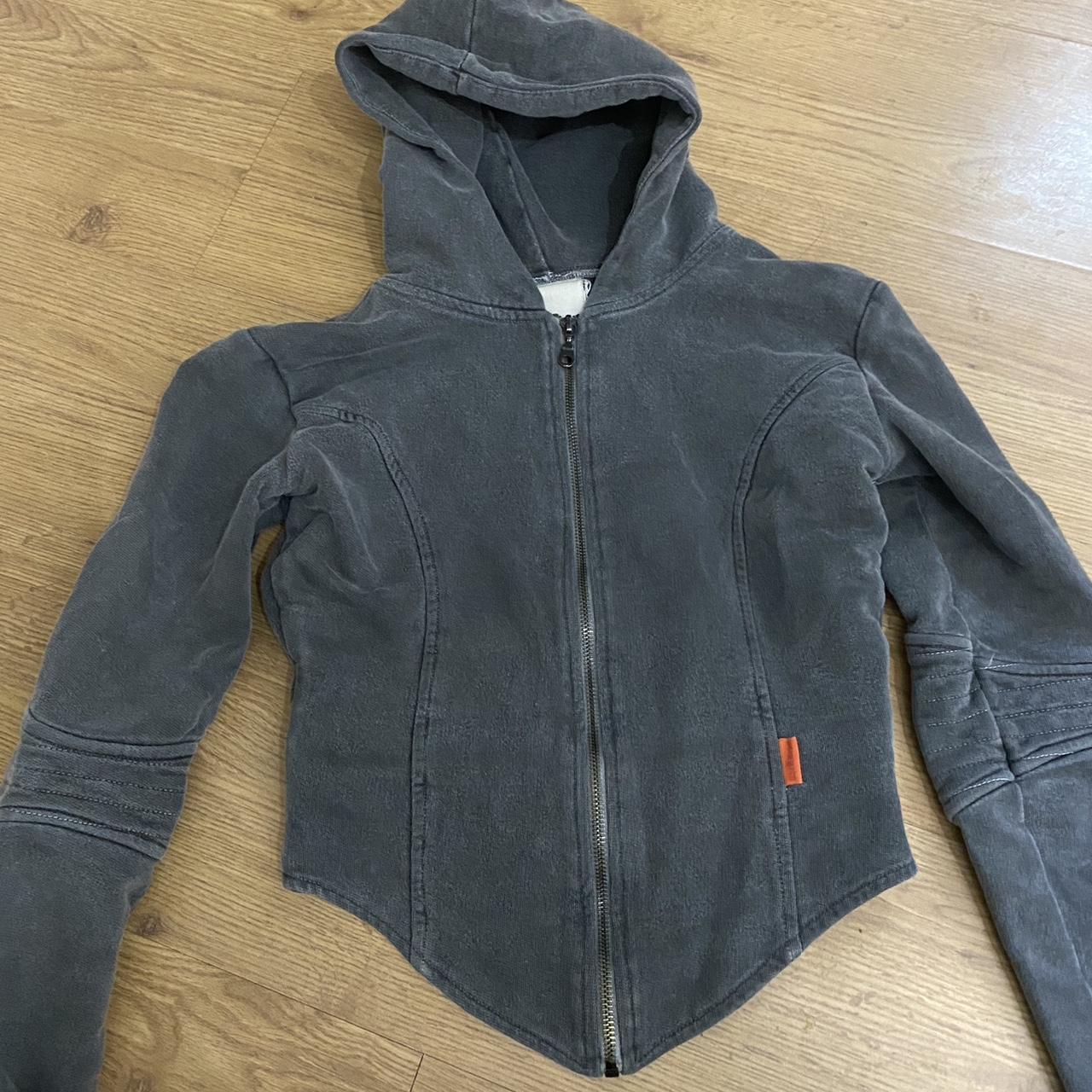 The K Label Tonik Corset Zip Grey Acid Wash Hoodie... Depop