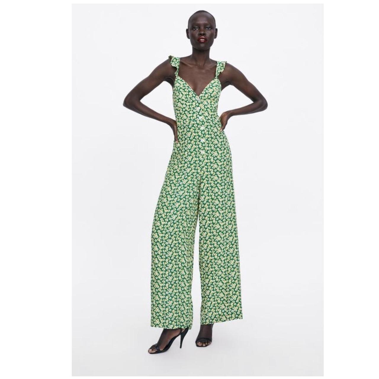 Green floral jumpsuit zara online