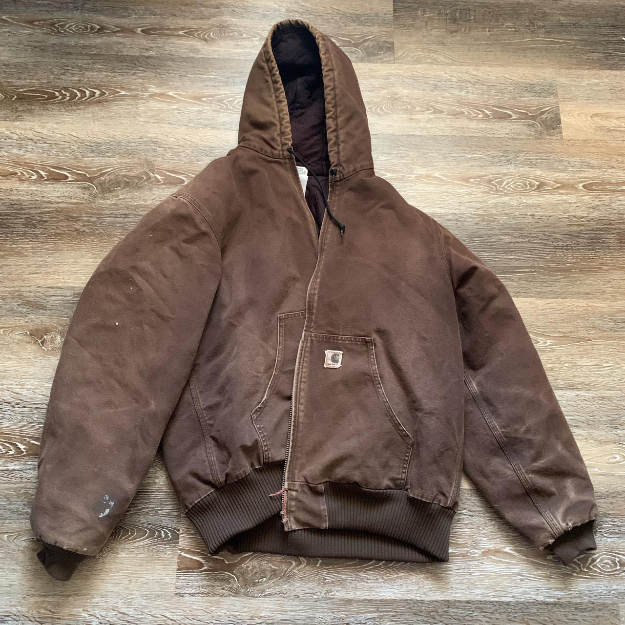 Vintage 90s carhartt quilted hooded brown jacket /... - Depop