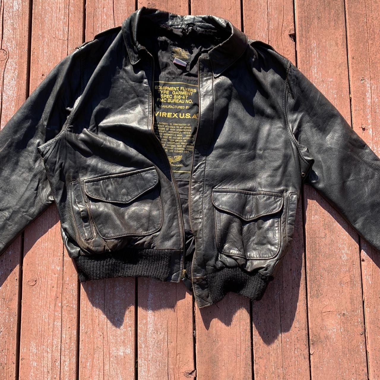 Vintage 90s 80s black leather avirex military Air...