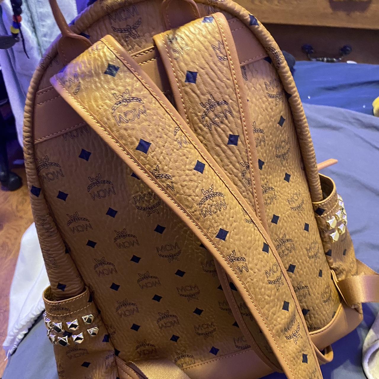 MCM BACKPACK TAN LIGHTLY USED TWO SLIGHT TEARS ON - Depop