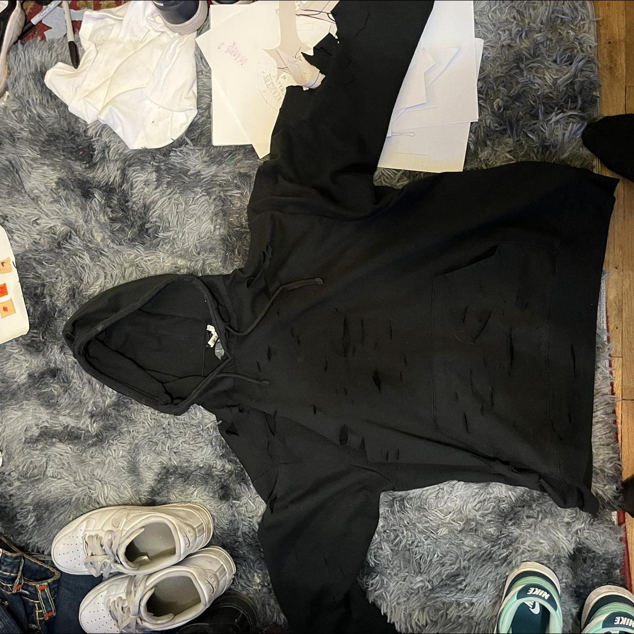 Distressed black hoodie made by me! Y2K style looks... - Depop