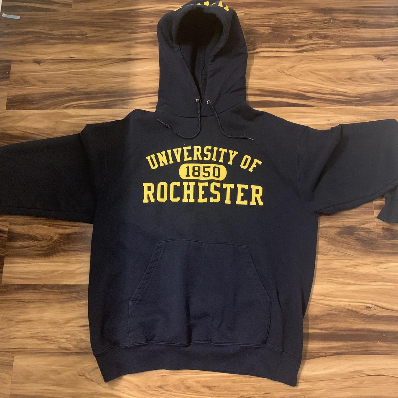 Navy Blue University Of Rochester Champion Hoodie... Depop