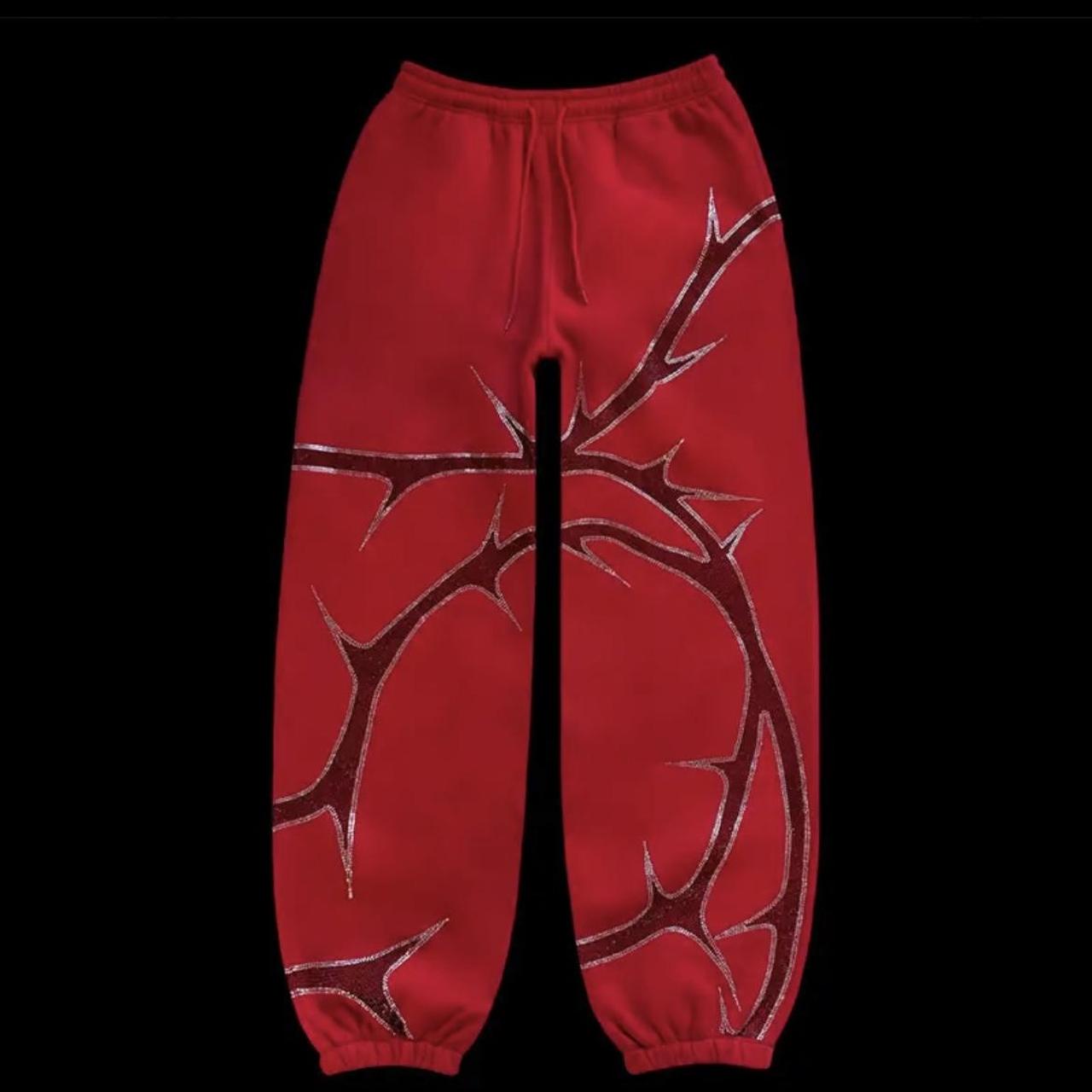 Y2K Rhinestone sweats pants “ red apple “ - RED... - Depop