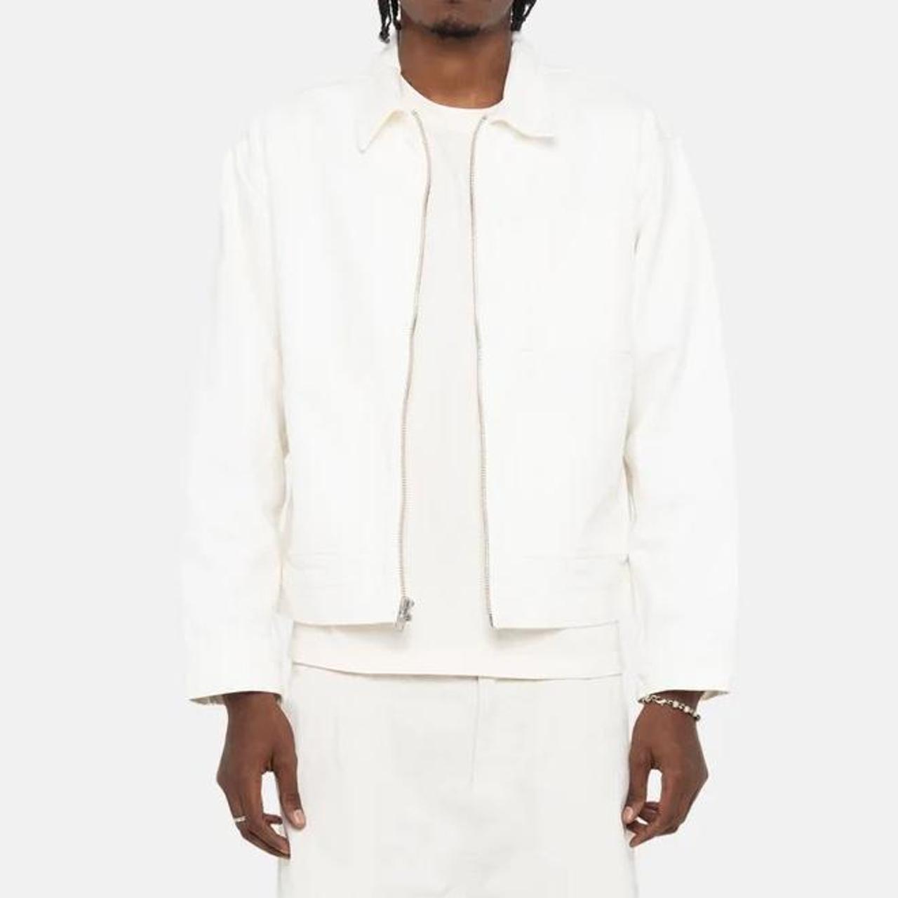 Stussy overdyed zip work jacket in white Worn only... - Depop
