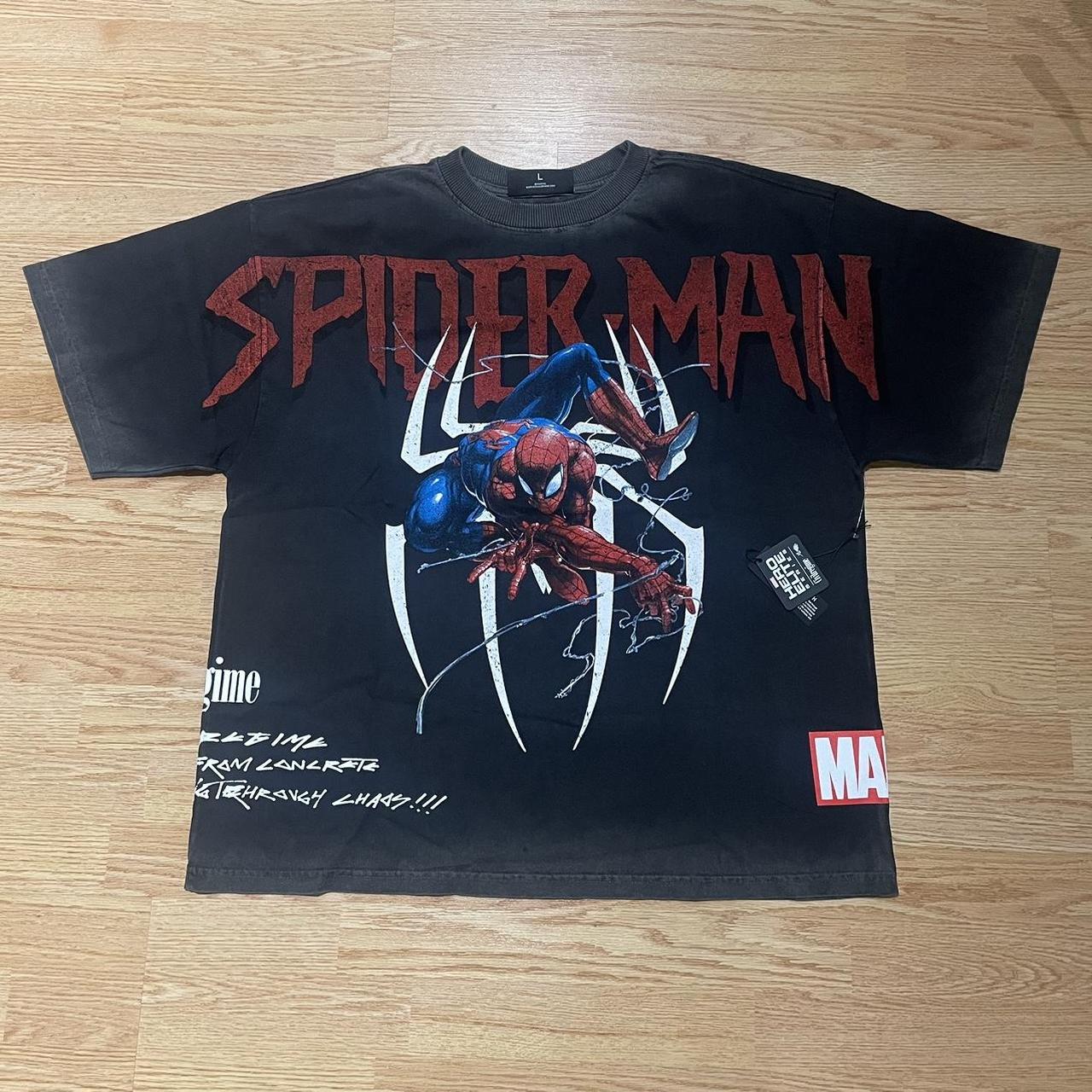 Civil regime spiderman black oversized tee shirt... - Depop