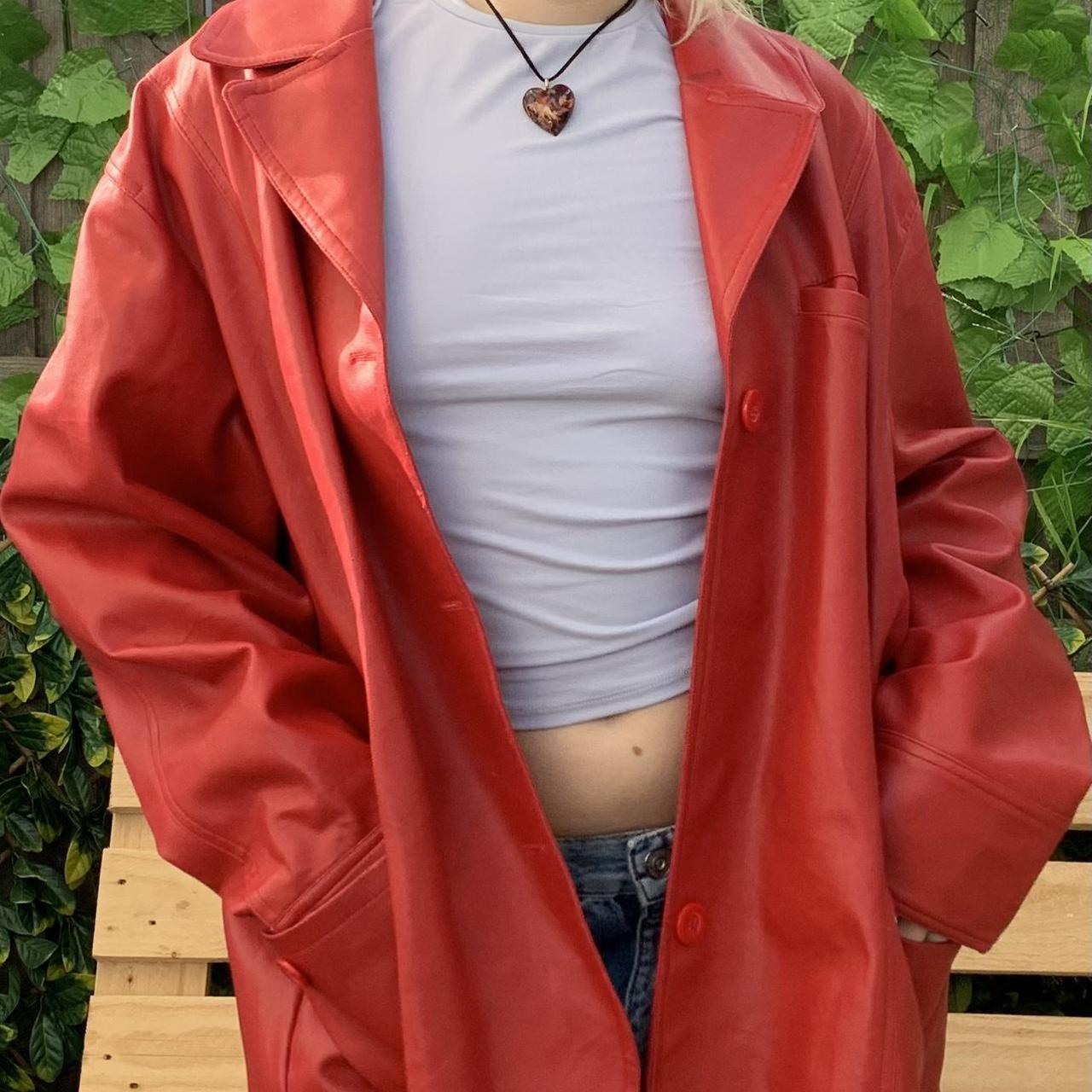 red leather (fake) jacket tagged 3xl , closer to xl... - Depop