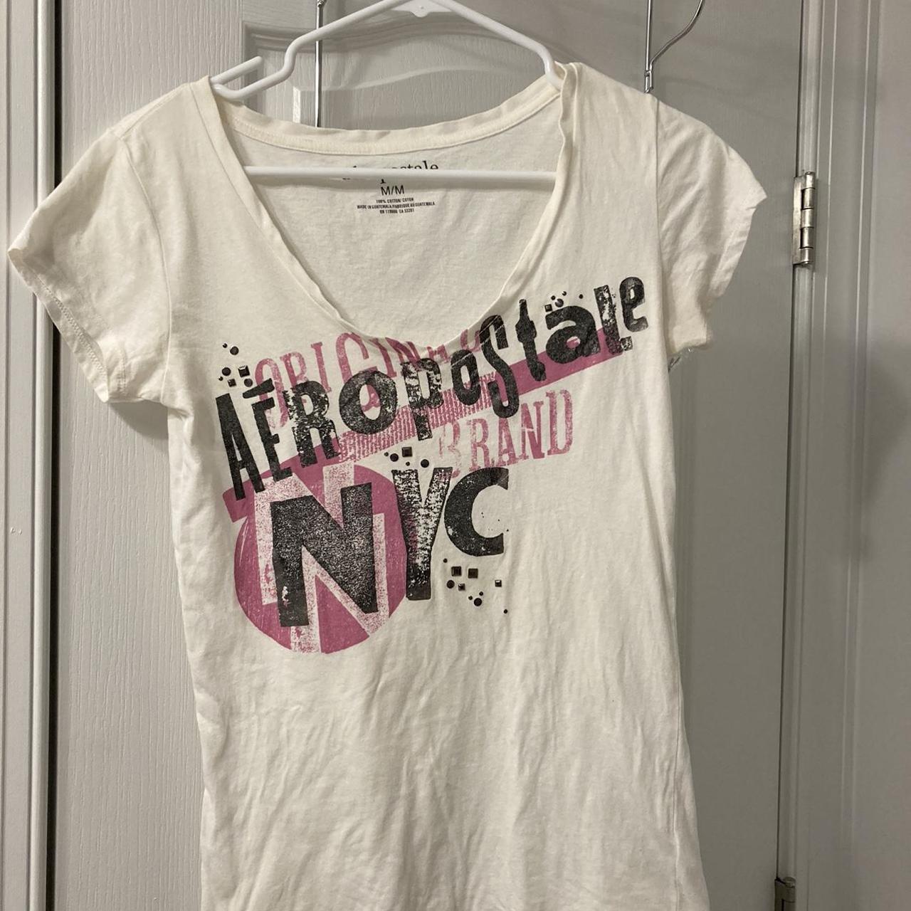 Aeropostale Women's White and Pink T-shirt | Depop