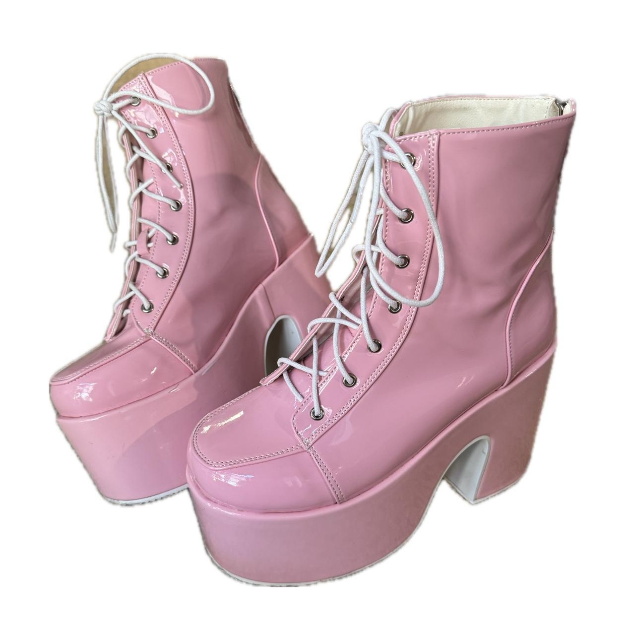 Amazing shiny pink platform boots. Great for a rave Depop