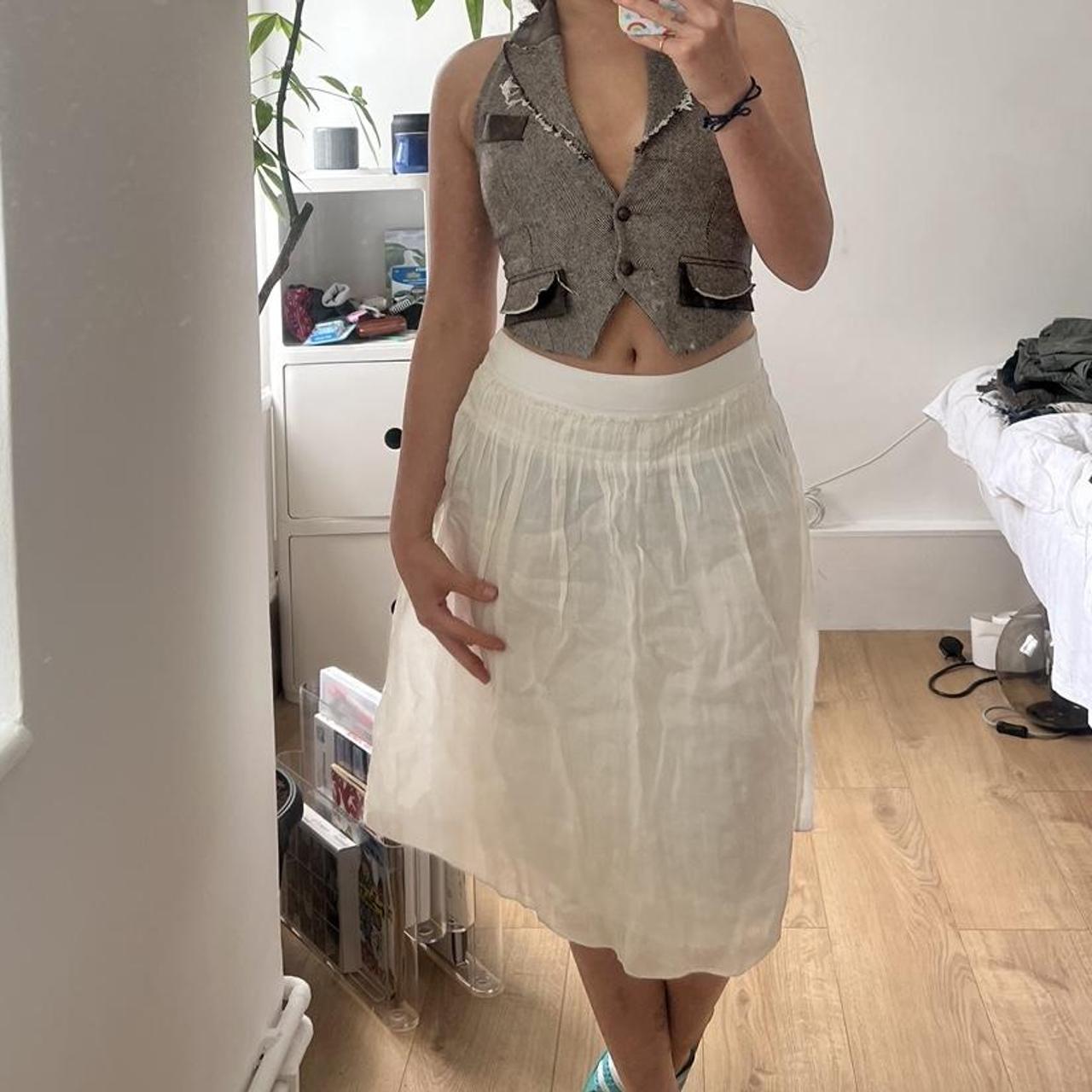 White slightly sheer linen skirt best fit for... - Depop