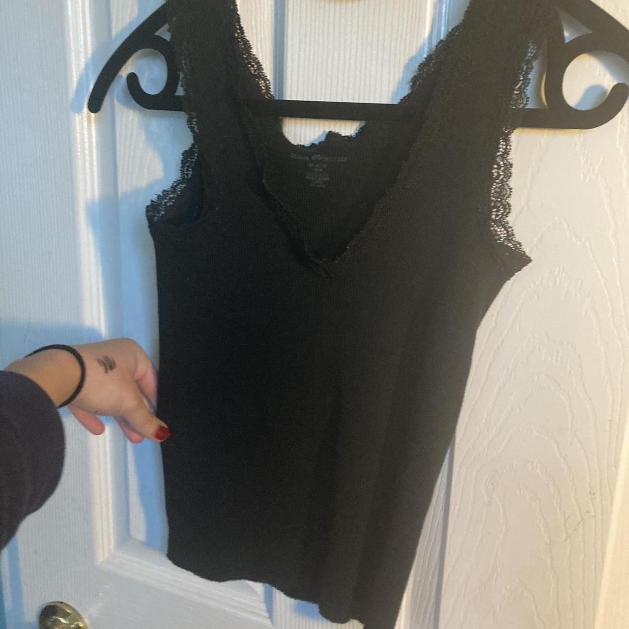 brandy melville black v neck tank - lace trim -... - Depop