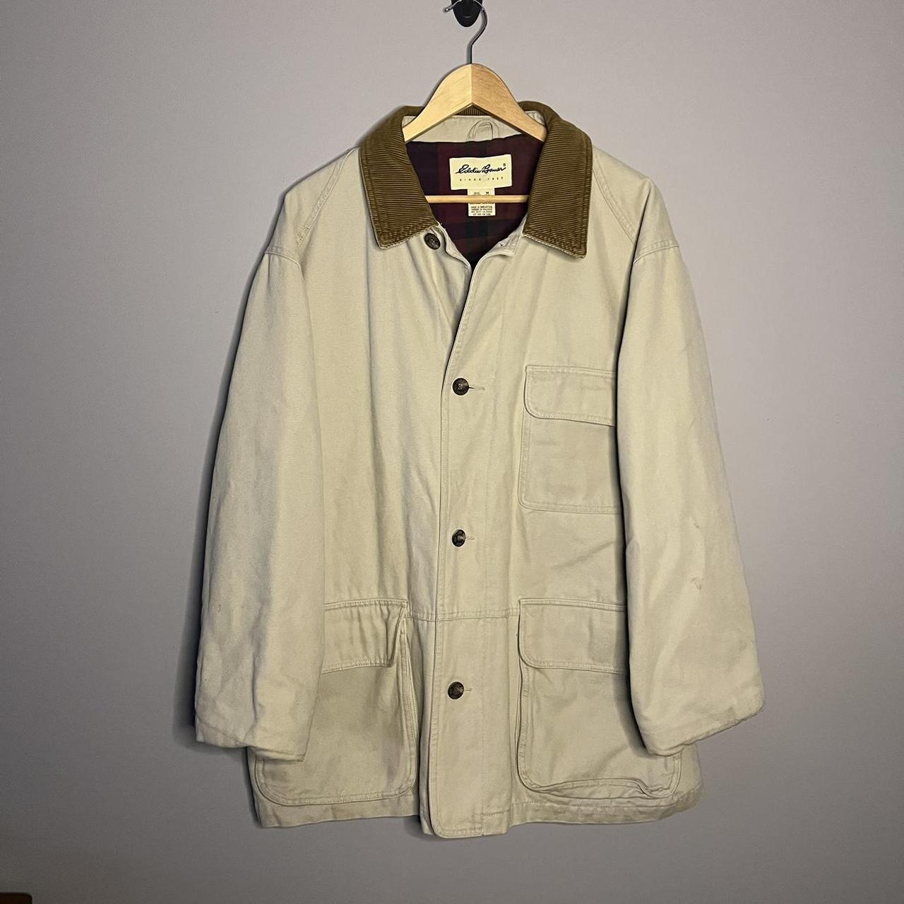 Eddie Bauer Men's Cream and Brown Jacket | Depop