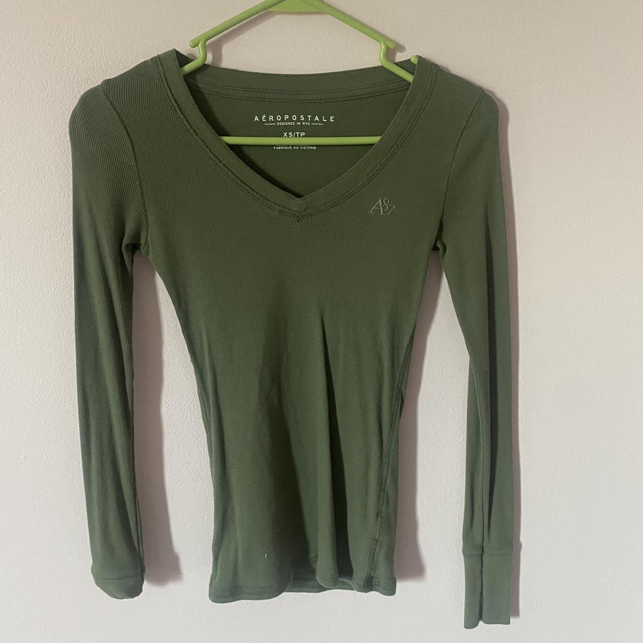 Aeropostale Women's Green and Khaki Shirt (2)