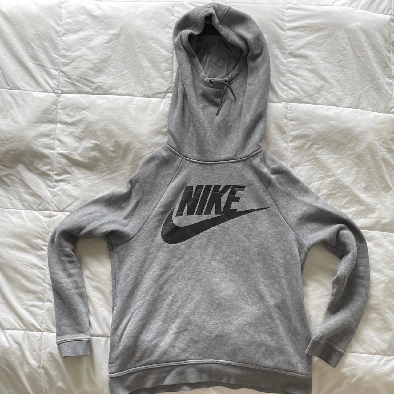 GREY NIKE SMALL HOODIE WITH LONG NECK AND BIG POCKETS Depop