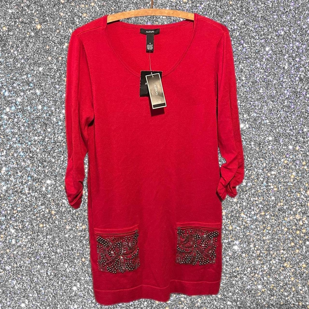 Alfani red knee length ruched sweater dress with