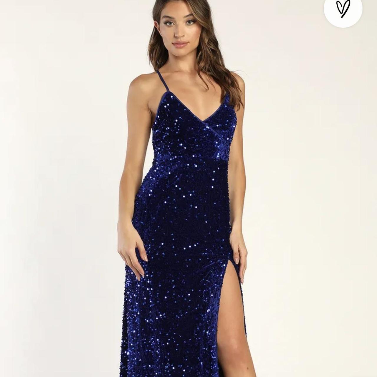 Lulus Blue Sequin velvet maxi dress/ Lulus Depop