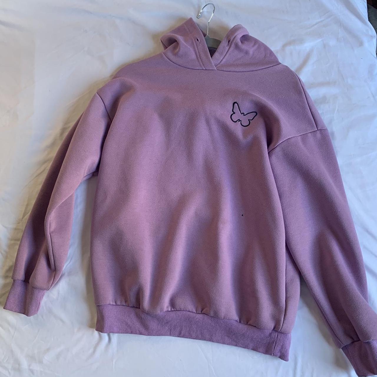 Purple hoodie with butterfly design on front and... - Depop