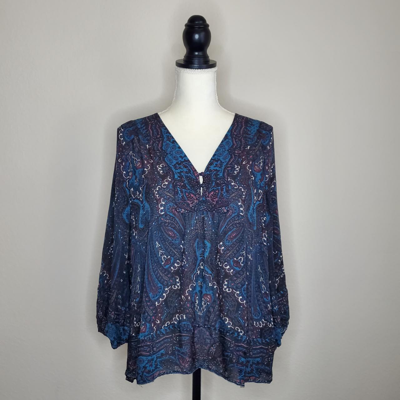 Joie Amatite Silk Paisley V Neck Top Blouse Blue Depop