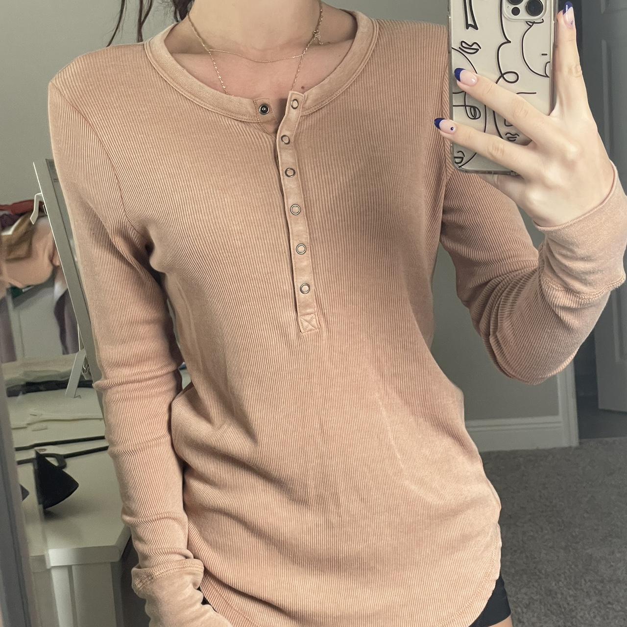 Aerie long sleeve lightly rubbed button top Size - Depop