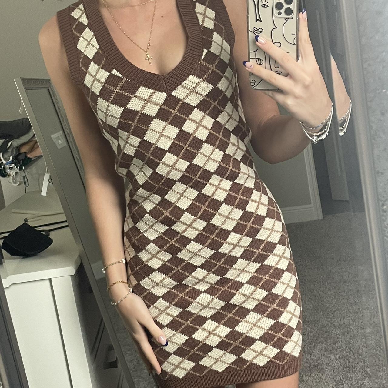 BRAND NEW Hollister brown plaid sweater dress Form. Depop