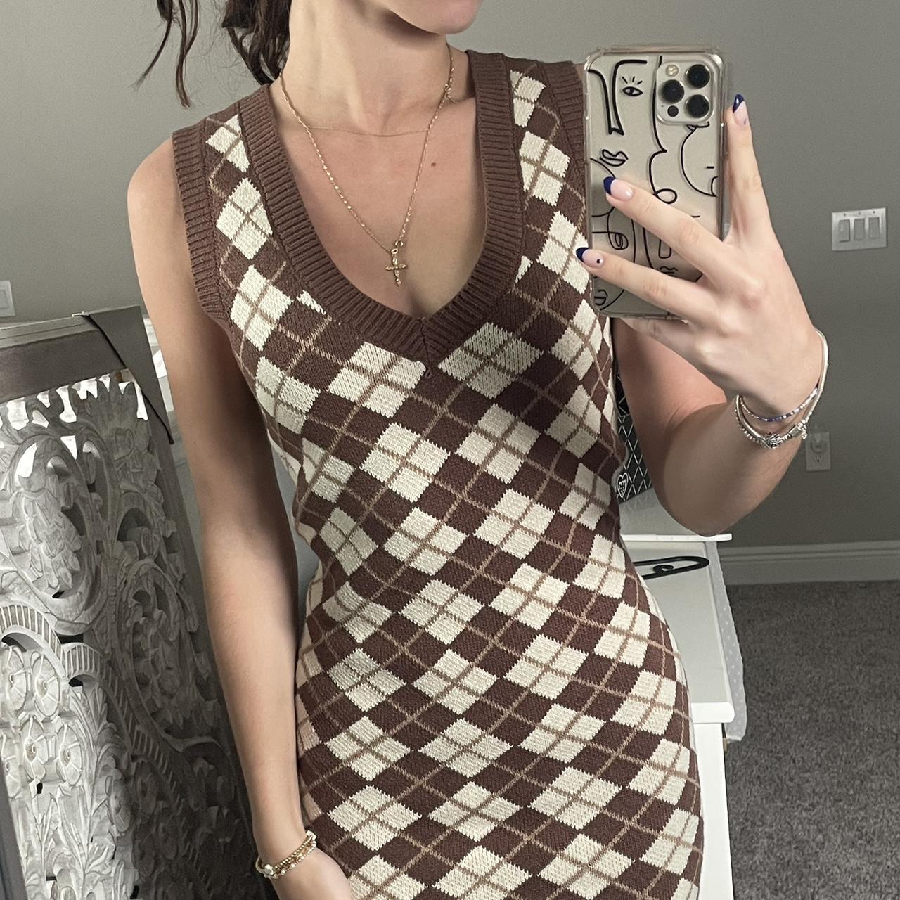 BRAND NEW Hollister brown plaid sweater dress