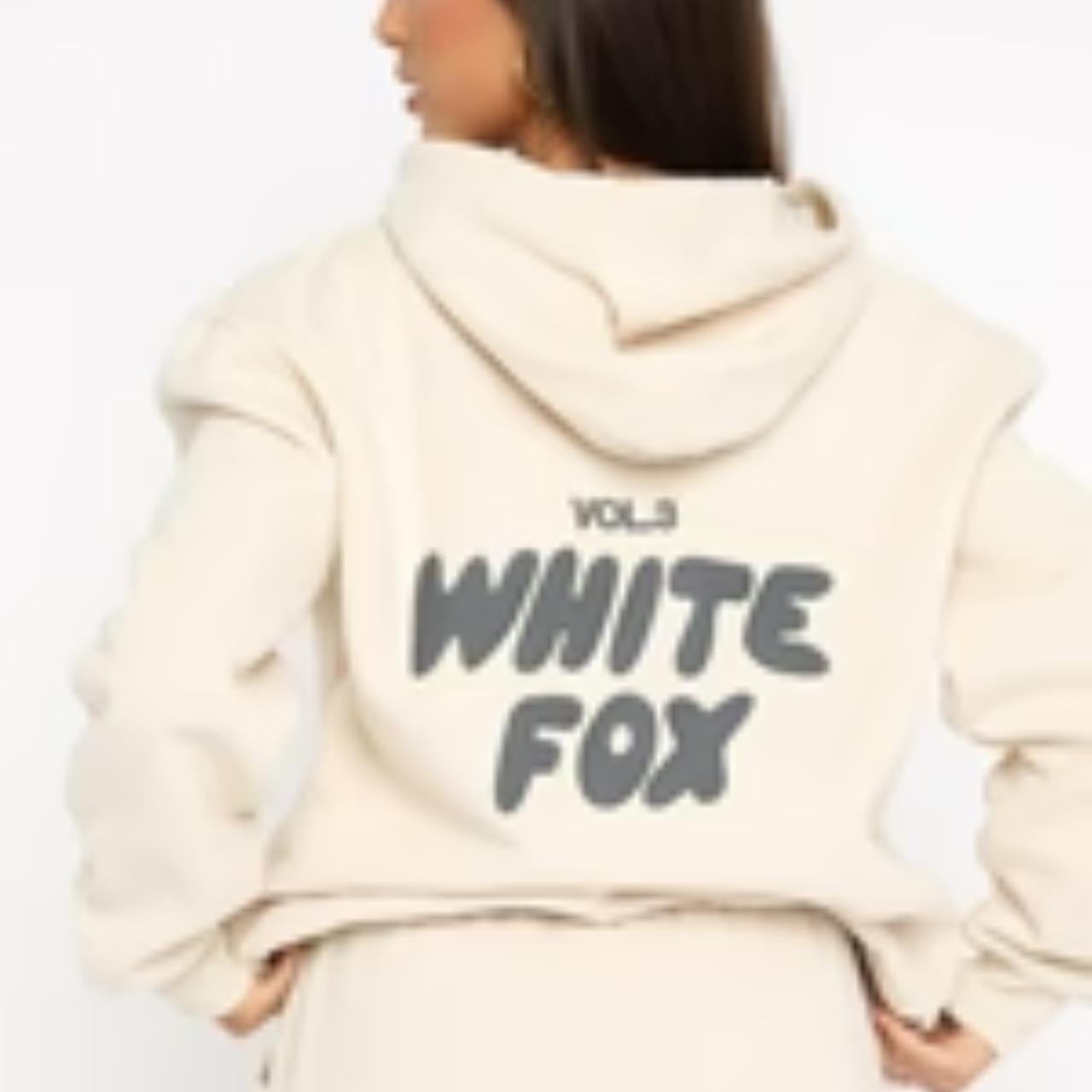 white fox cream and grey hoodie size s/m worn a... - Depop