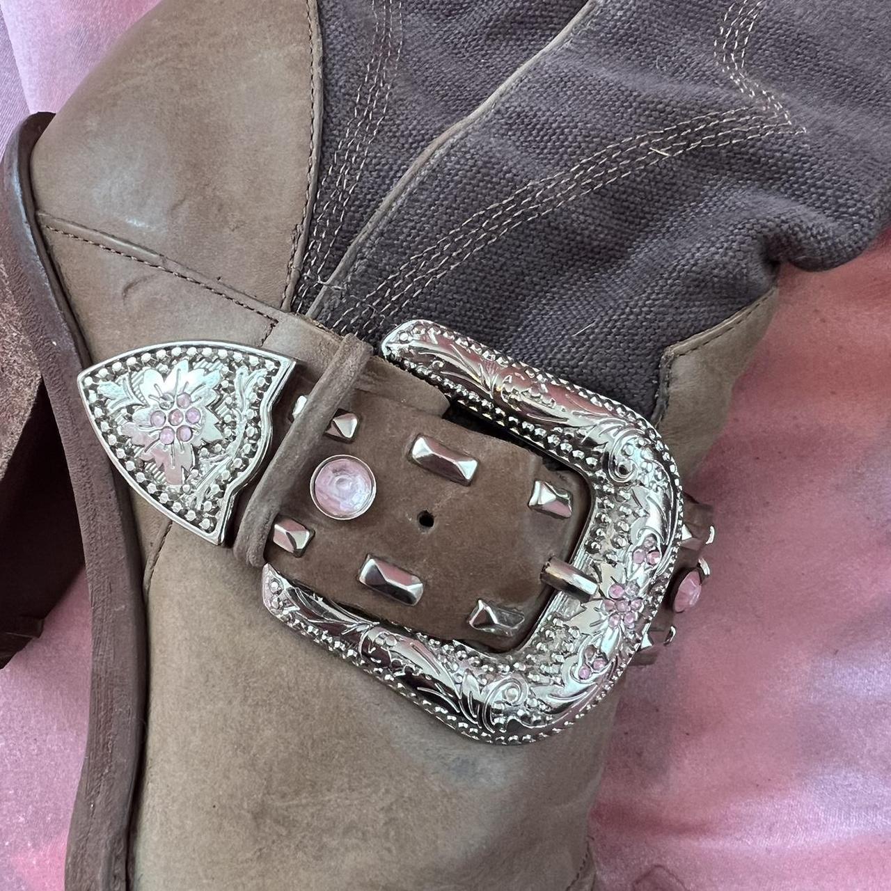 gianni bini cowgirl boots heeled, brown, bedazzled... - Depop