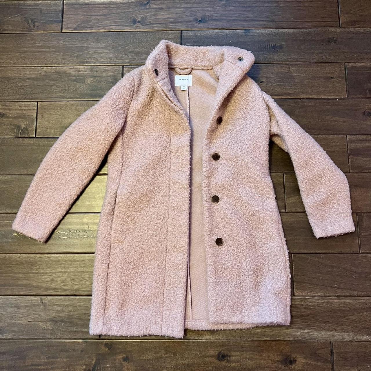 pastel pink wool trench coat by old navy, size XS!... - Depop