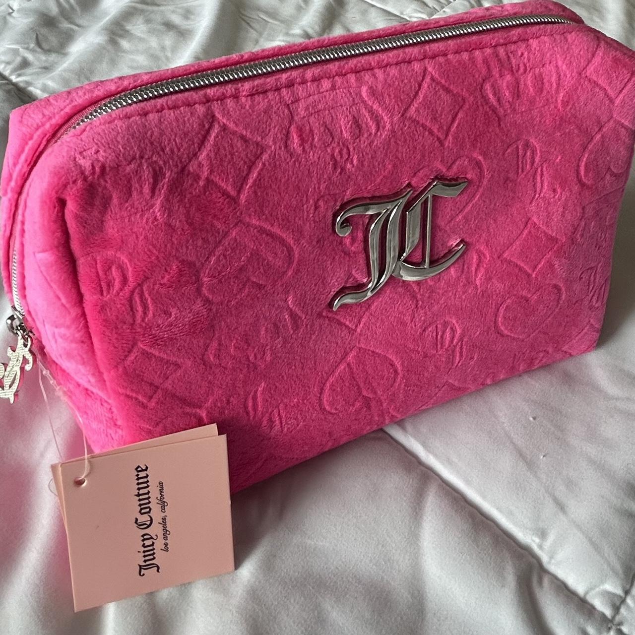 Hot pink fluffy juicy couture cosmetics bag Brand... - Depop