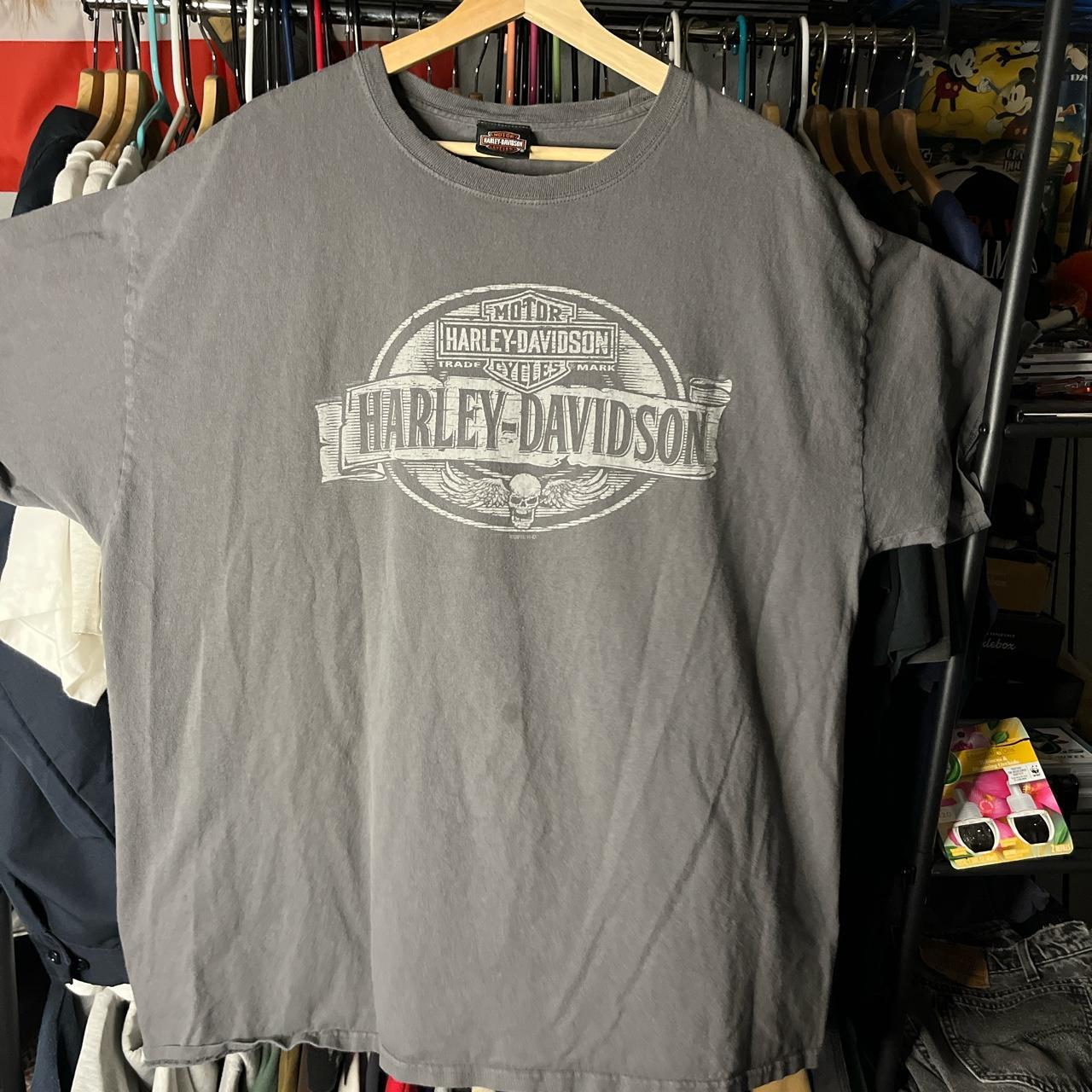 Harley Davidson Men's Grey and White T-shirt | Depop