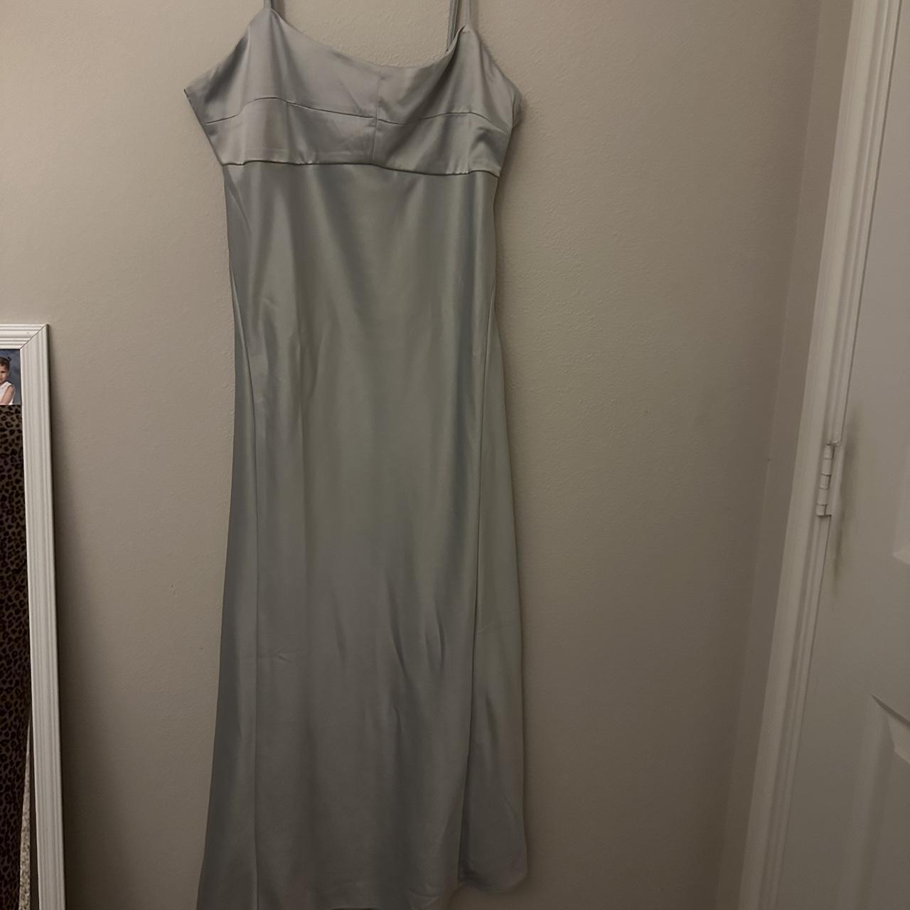 H&M silvery grey satin silk dress 👗 •zipper on... - Depop
