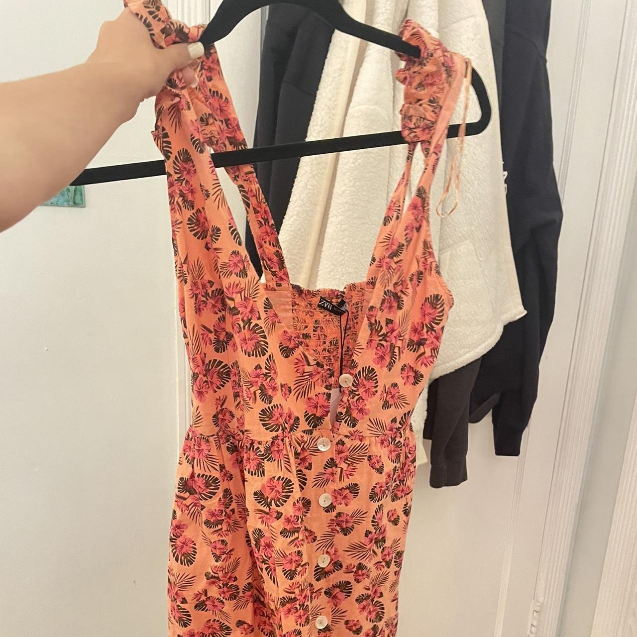 Zara Women's Pink and Orange Dress Depop