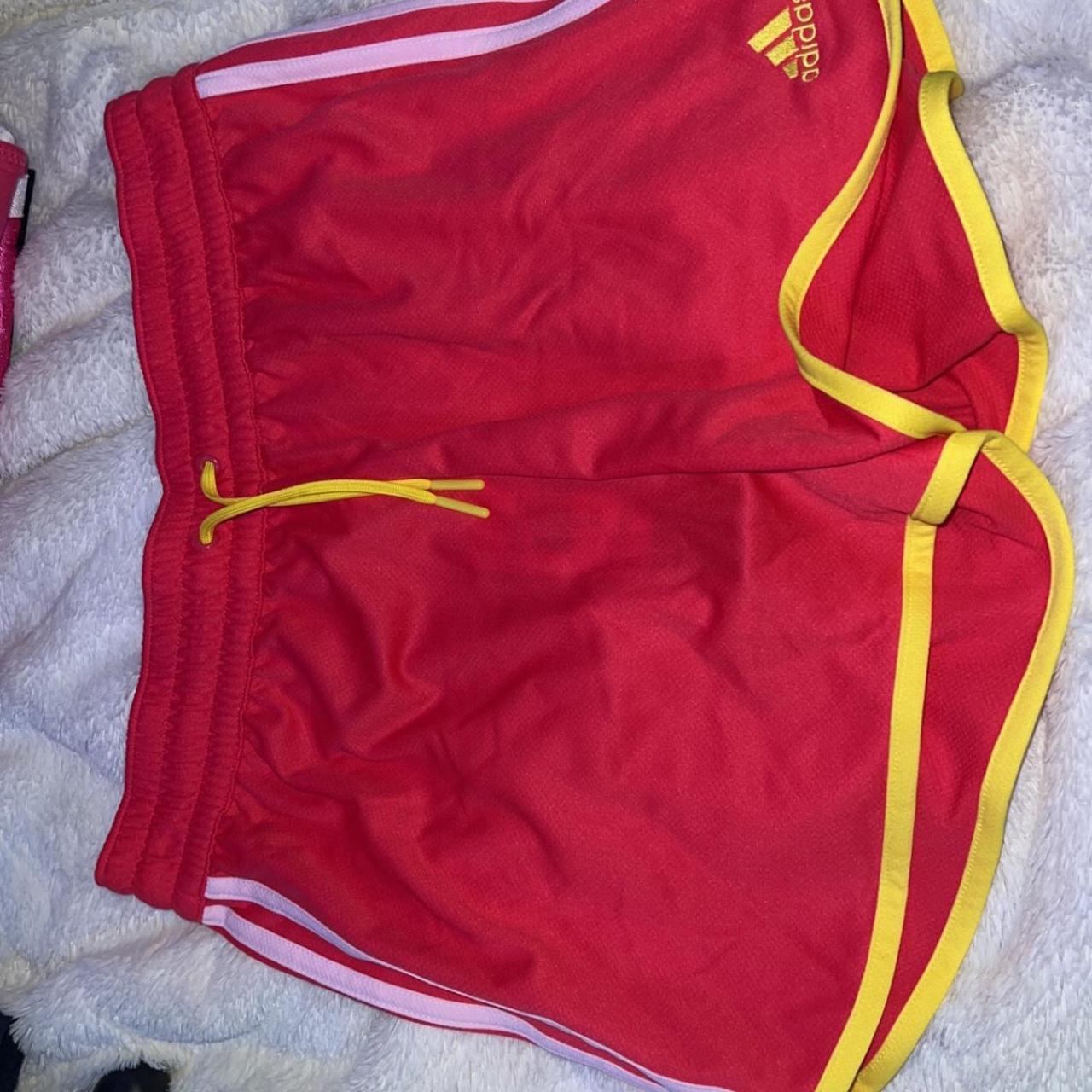 Adidas Women's Red and Yellow Shorts | Depop