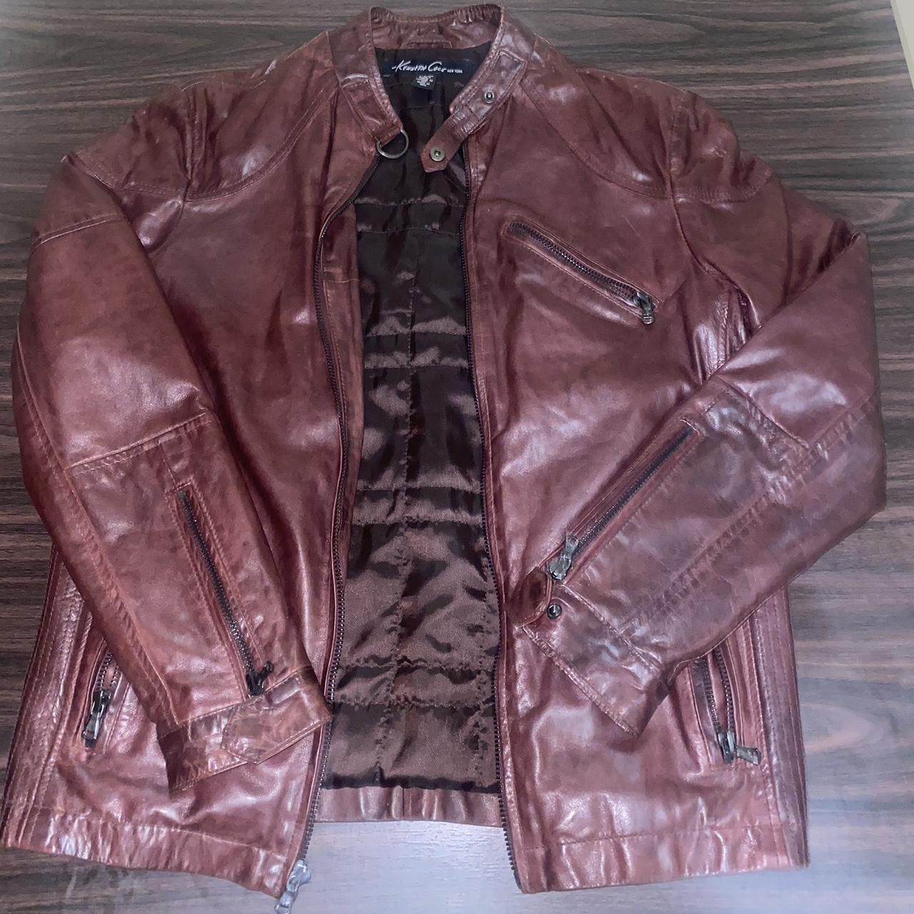 Kenneth Cole New York Leather Jacket Size S Mint... - Depop