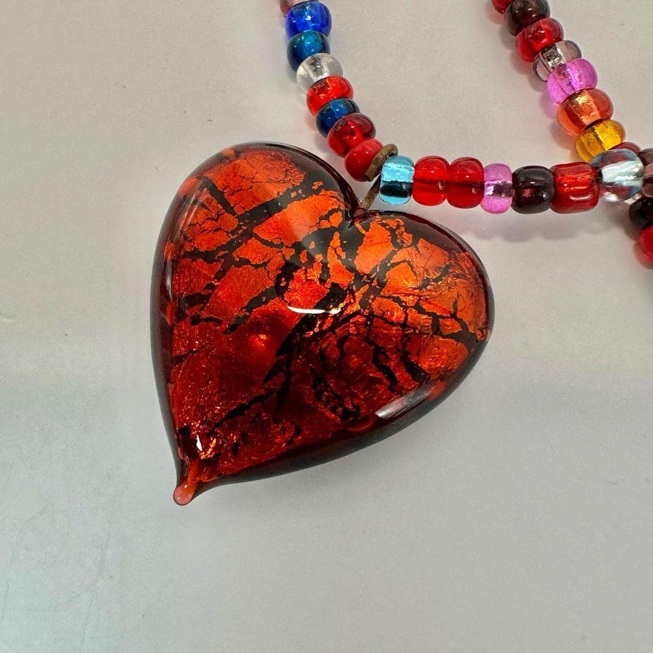 Bravery Hearts red Czech glass heart pendant ... - Depop