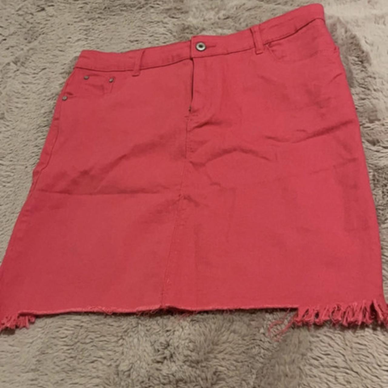 Pink Denim Skirt - Size 16 Stretchy denim - never... - Depop