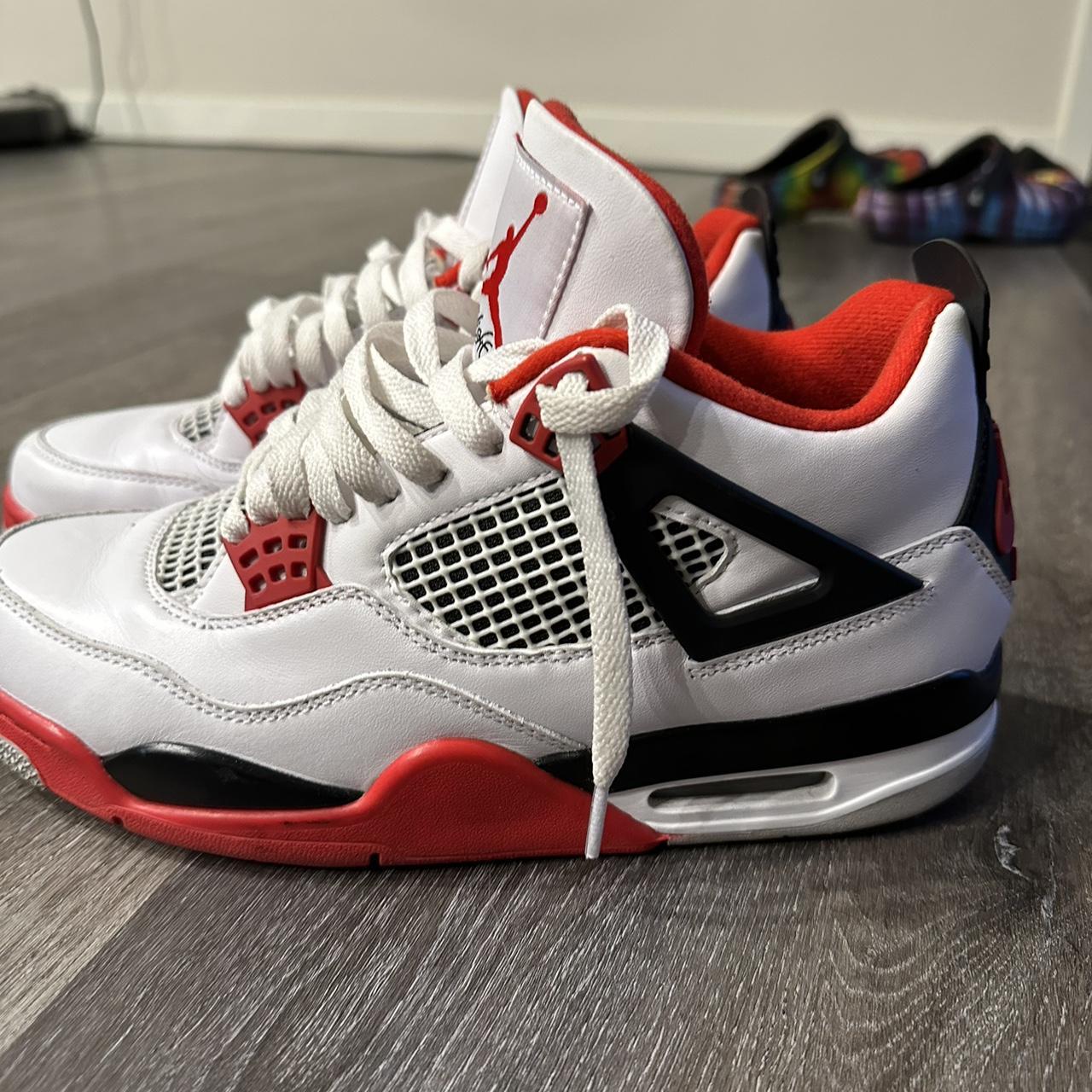 Jordan Men's White and Red Trainers | Depop