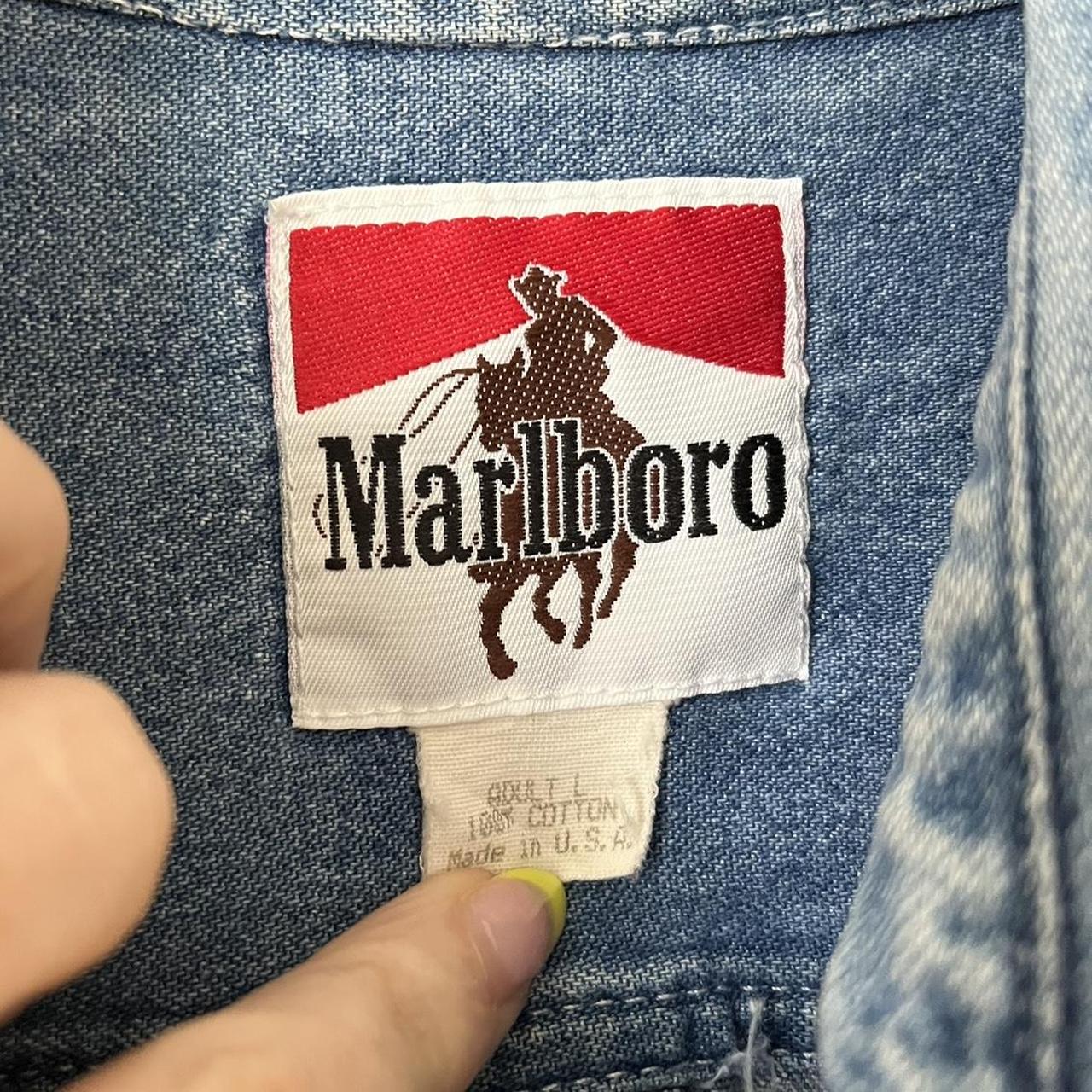 Vintage Marlboro Denim Button Up Shirt Size... Depop