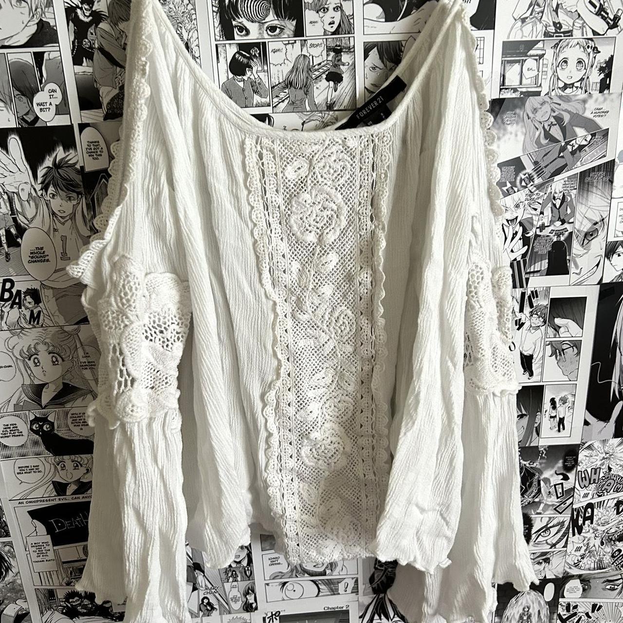 white long sleeve ruffle boho top FREE... - Depop